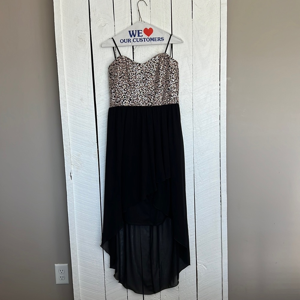 Black/Gold High Low Sequin Dress